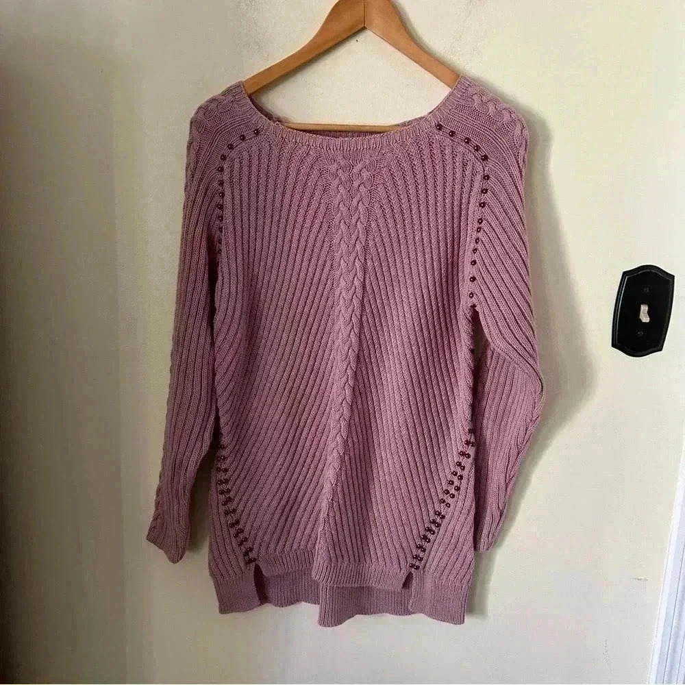Philosophy Studded Cable Knit Tunic Sweater Pink Size XL NWT